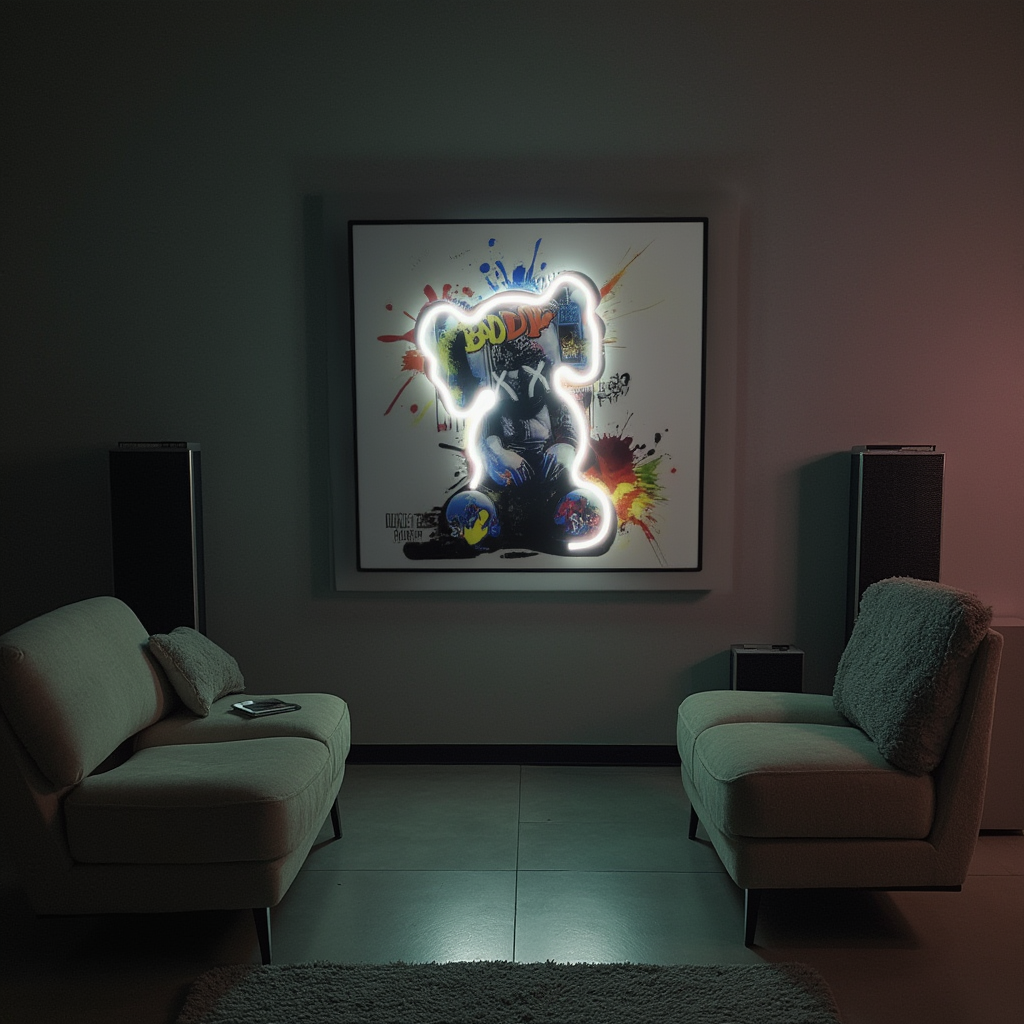 Dancing Street Art Figure LED Light – Modern LED Sculpture with X Eyes Wall Art Interior Moderna