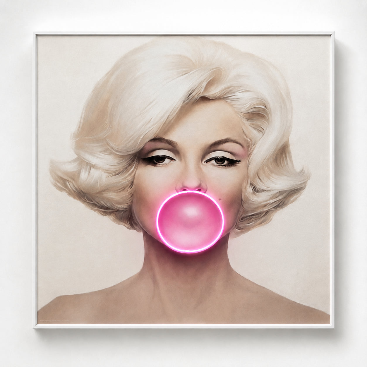 Marilyn Monroe Bubble Gum LED Wall Art – Pink LED Canvas with Bubble Accent Wall Art Interior Moderna