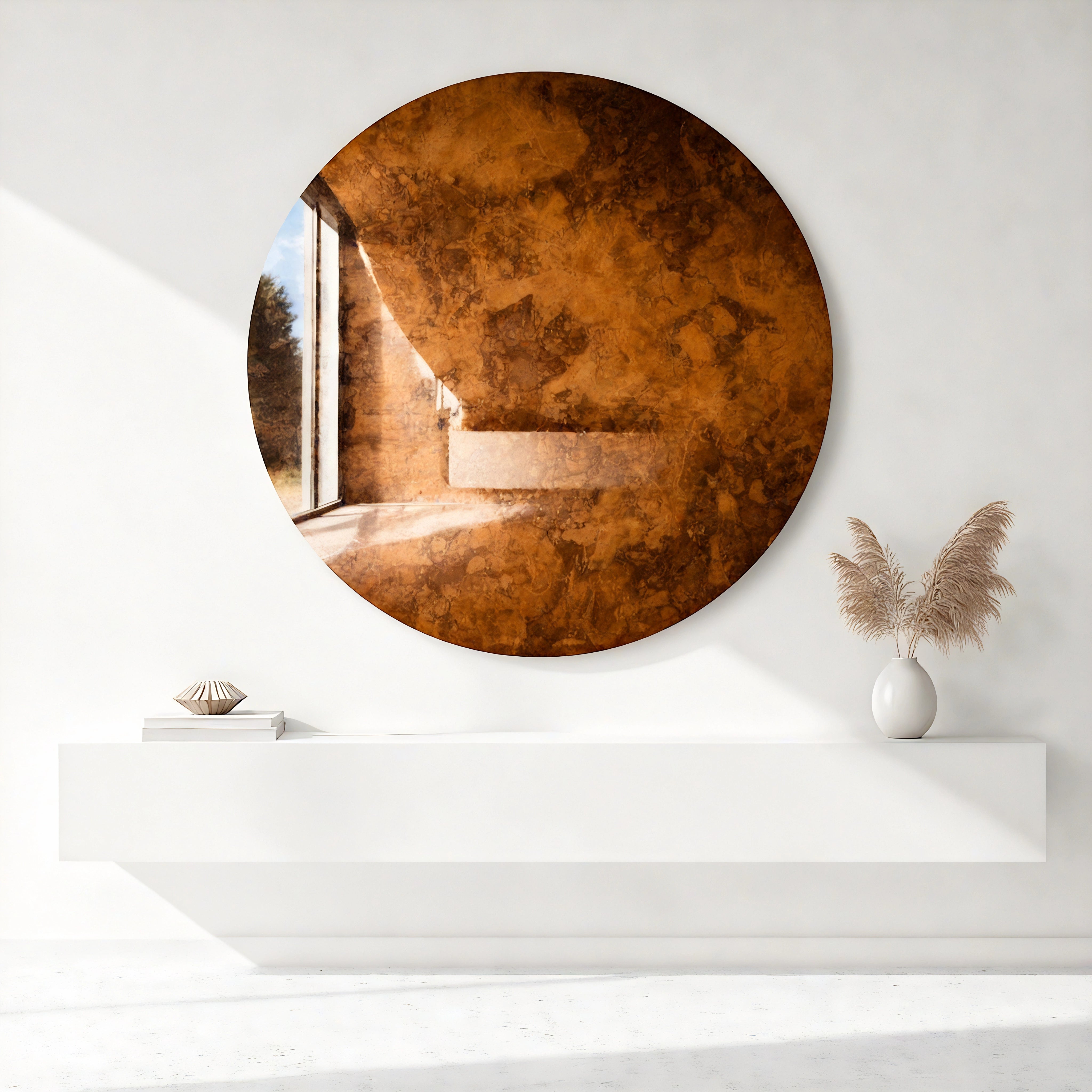 Antiqued Round Mirror | Aurelia Dusk Mirror Interior Moderna