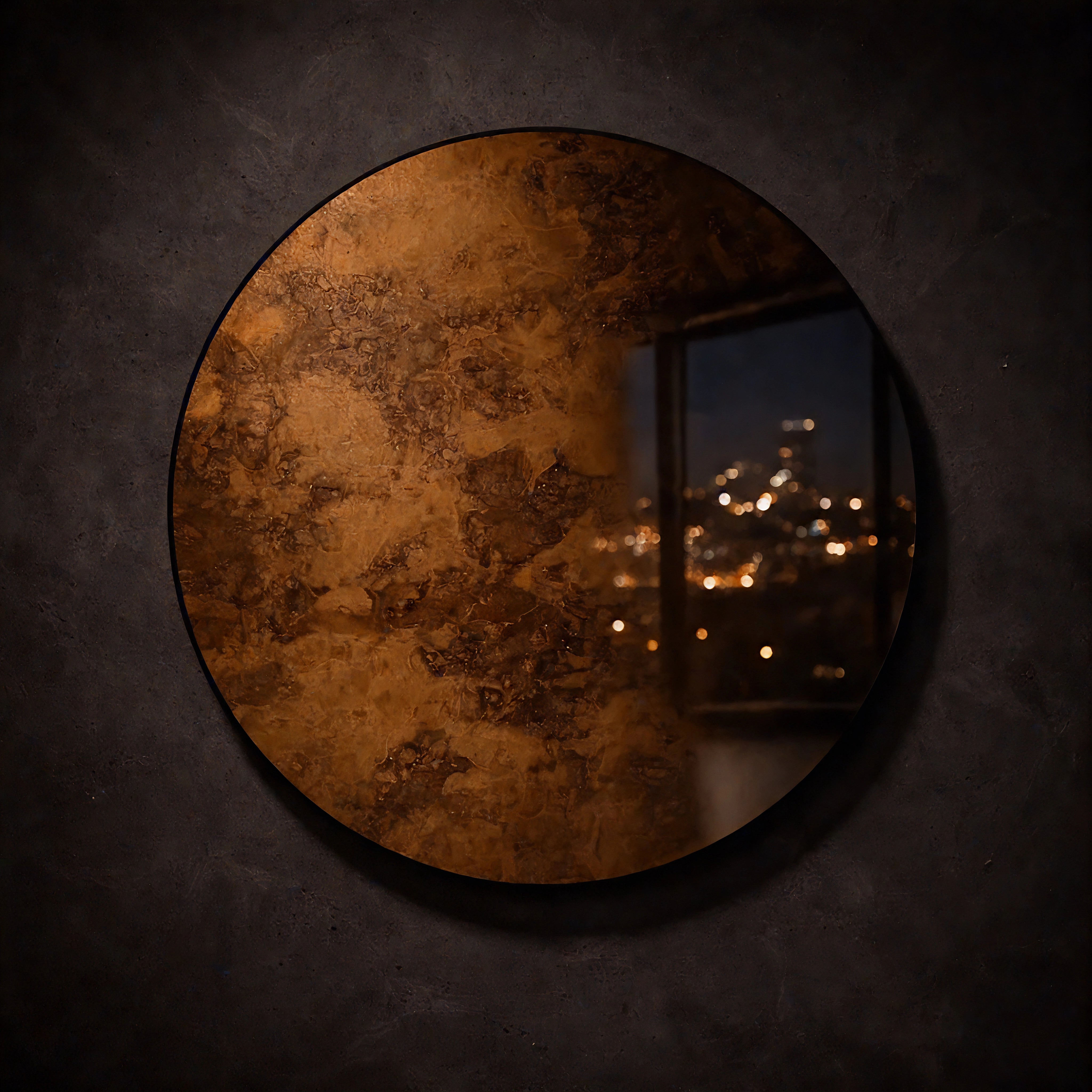 Antiqued Round Mirror | Aurelia Dusk Mirror Interior Moderna