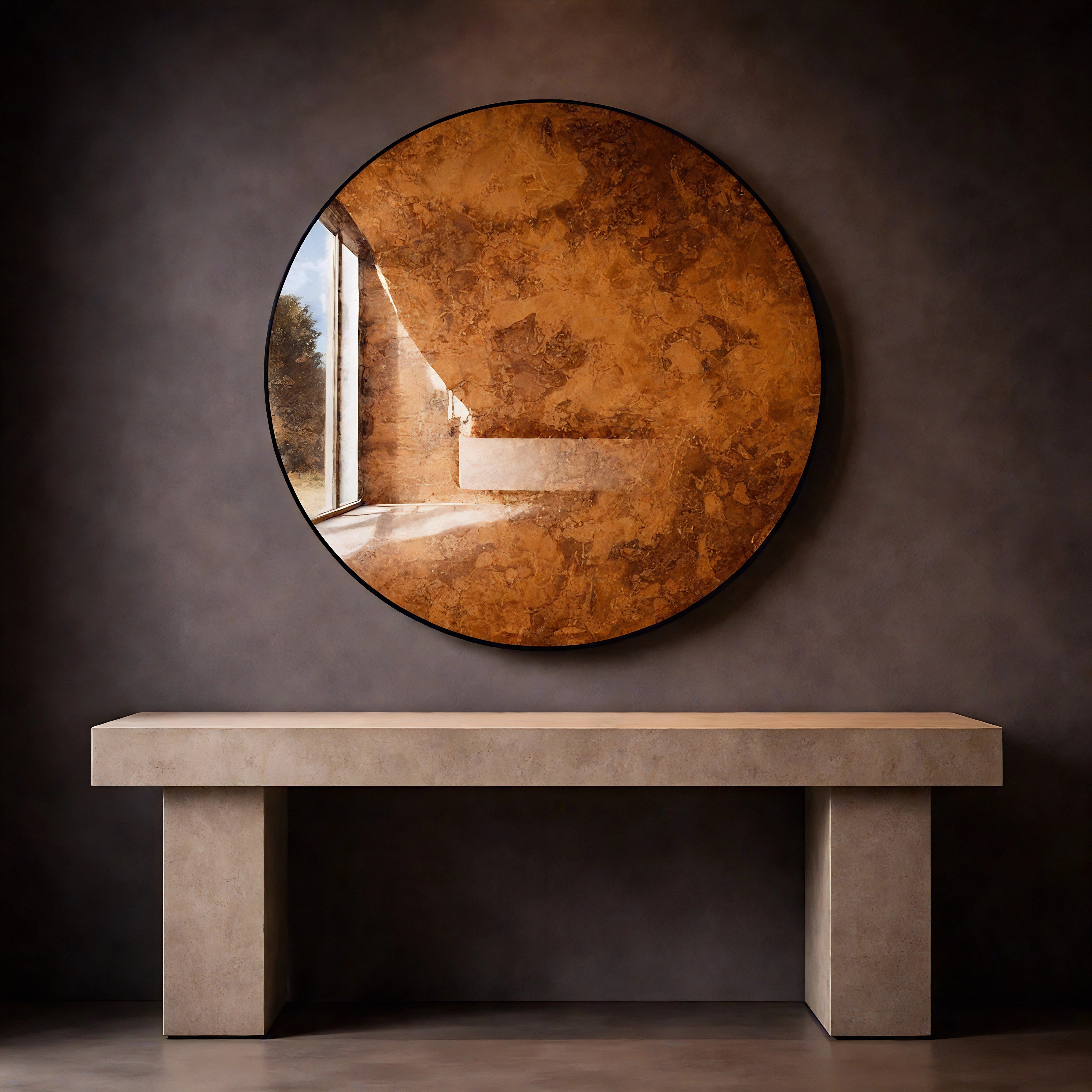 Antiqued Round Mirror | Aurelia Dusk Mirror Interior Moderna