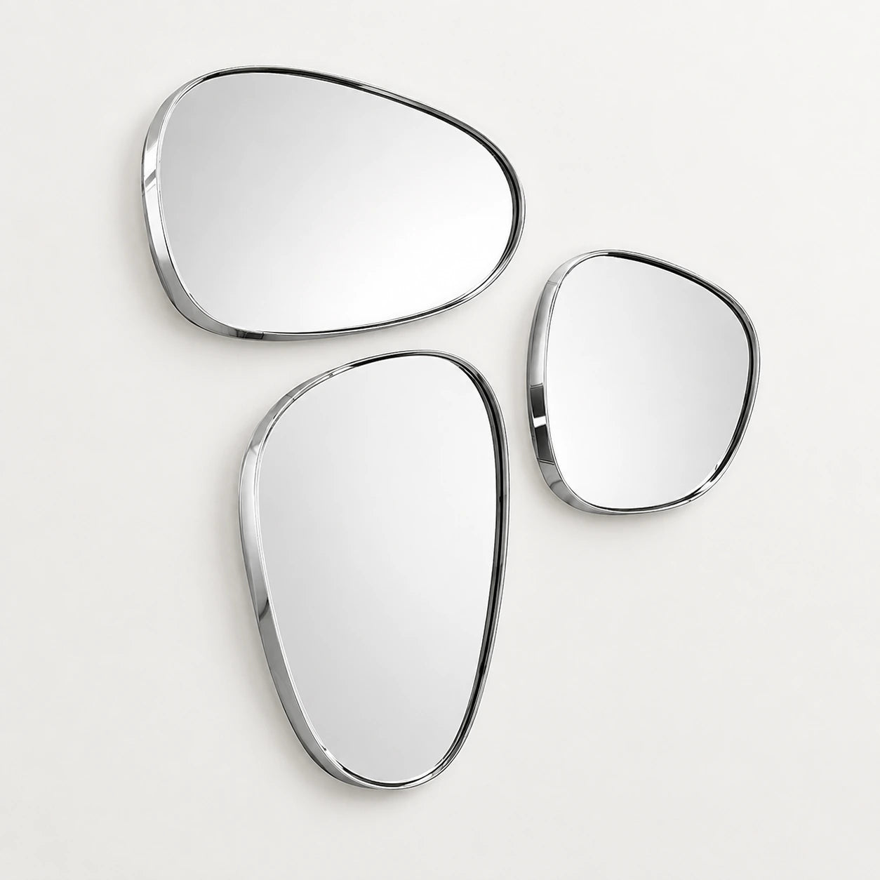 Pebble Mirror Set Mirror Interior Moderna Chrome Silver New