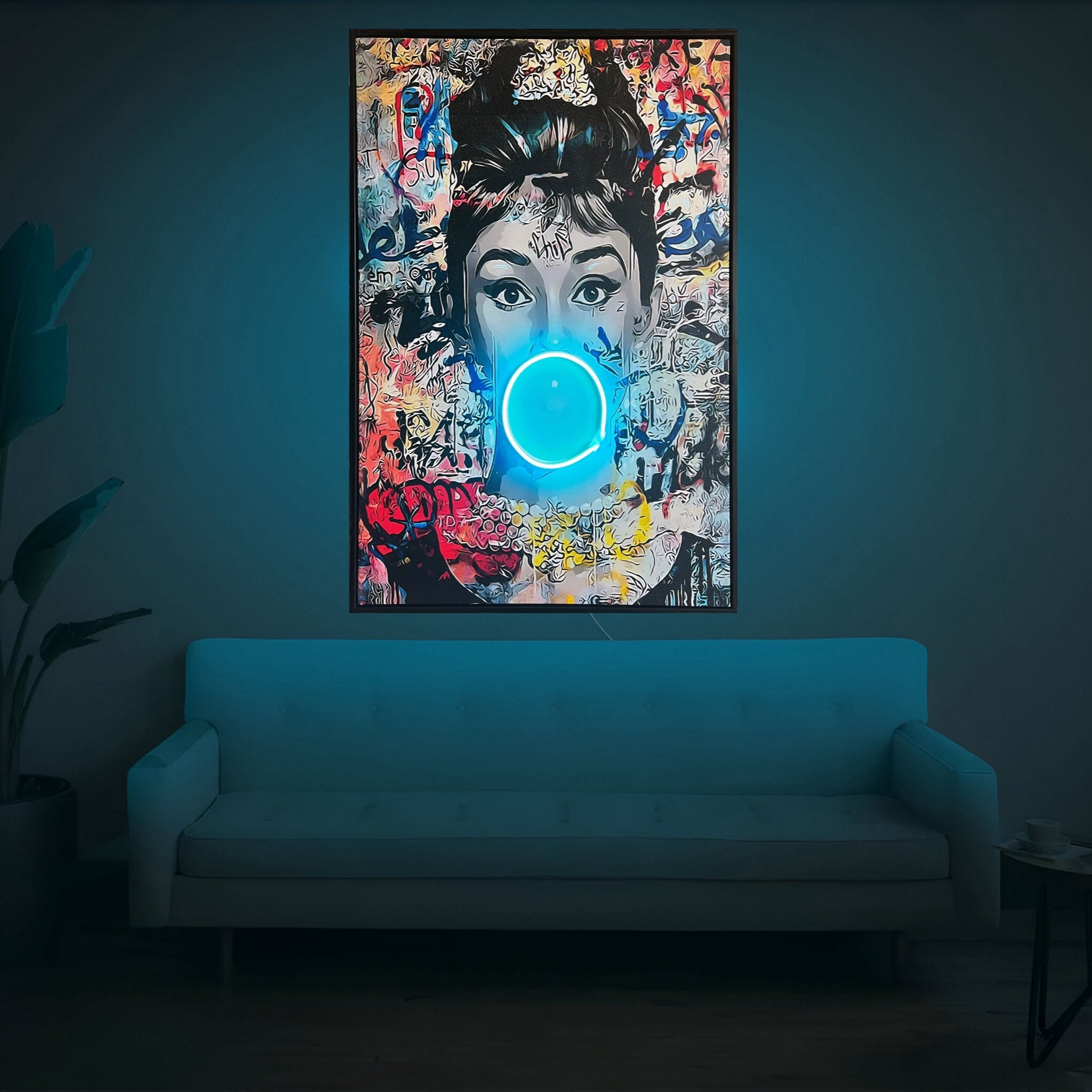 Audrey Hepburn Pop Art Bubble Gum LED Painting | Modern Street Art Wall Décor Wall Art Interior Moderna