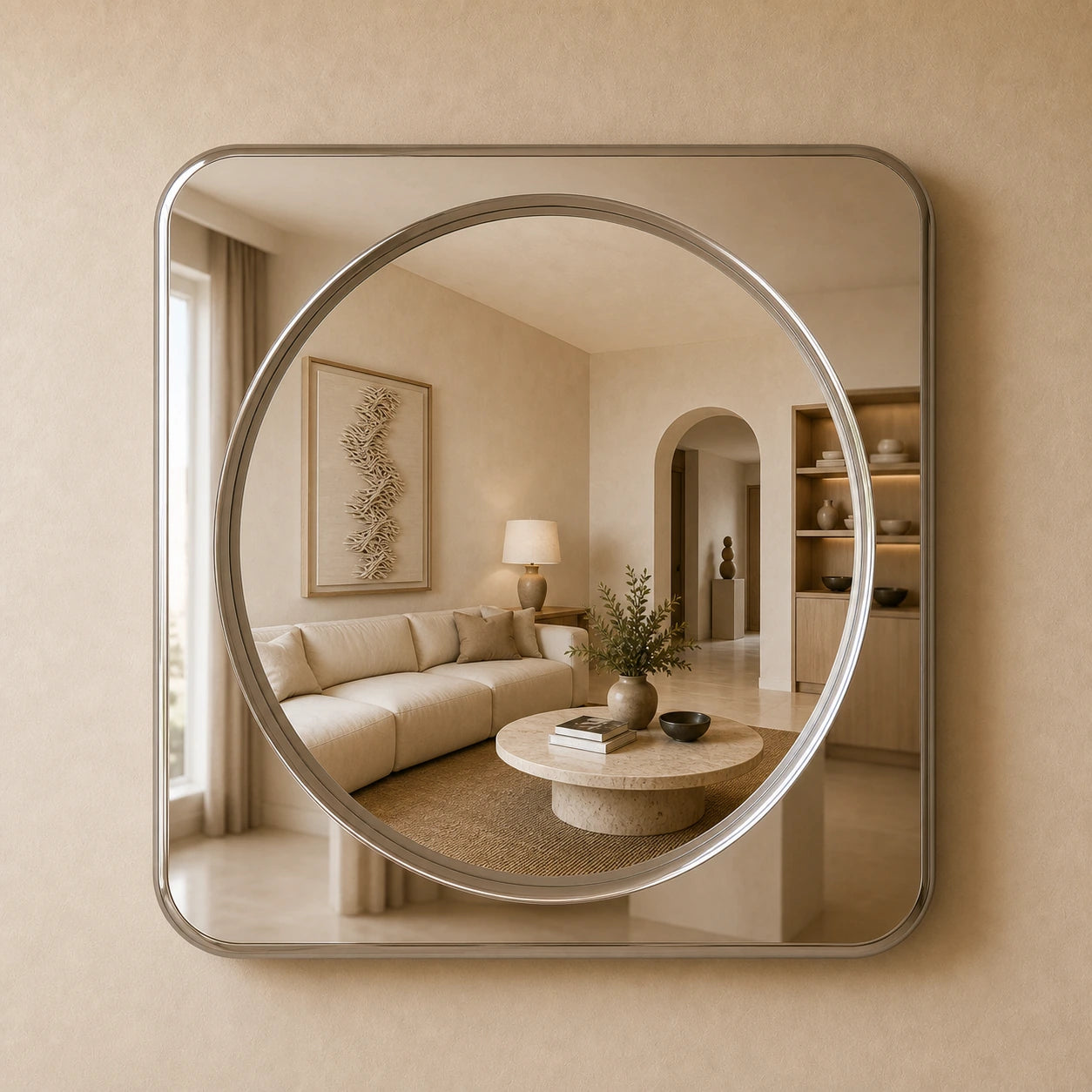 Rounded Square Mirror | Silver Mirror Interior Moderna