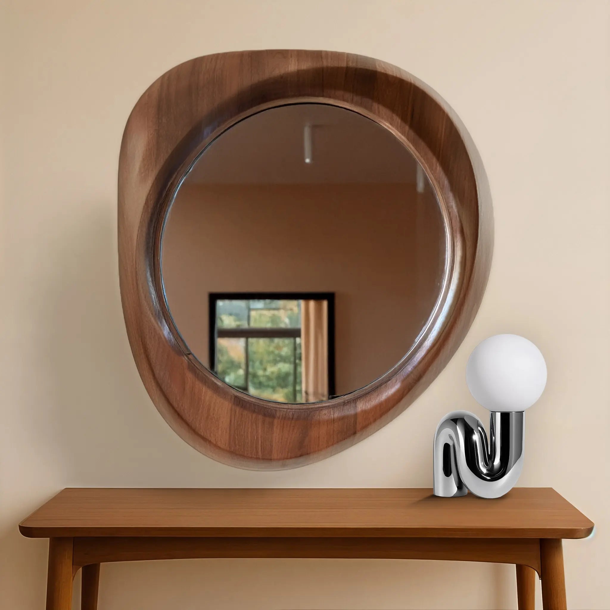 Woodworked Elegance Irregular Round Mirror Mirror Interior Moderna