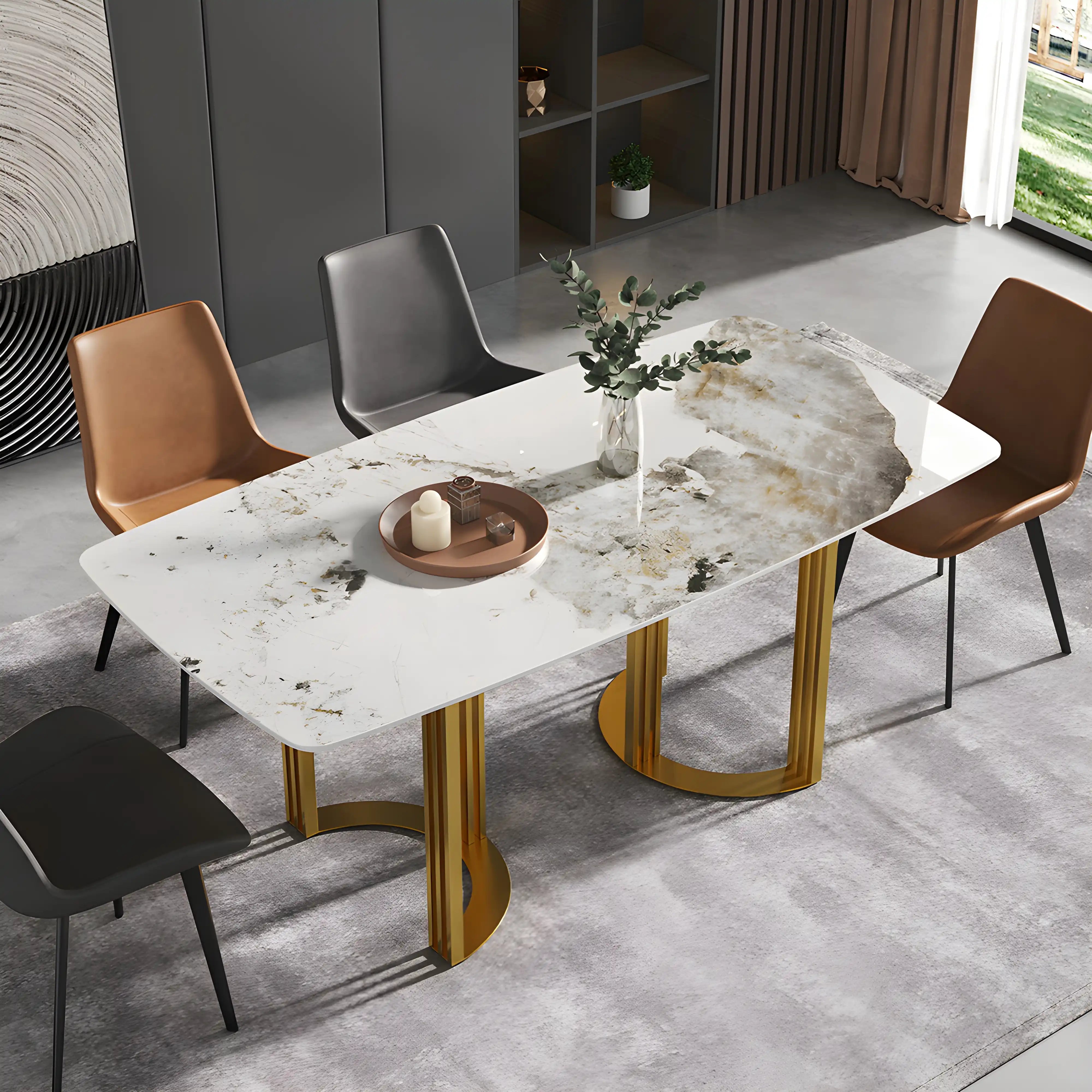 Nuvora Dining Table Table Interior Moderna Gold Whitwe + Gray